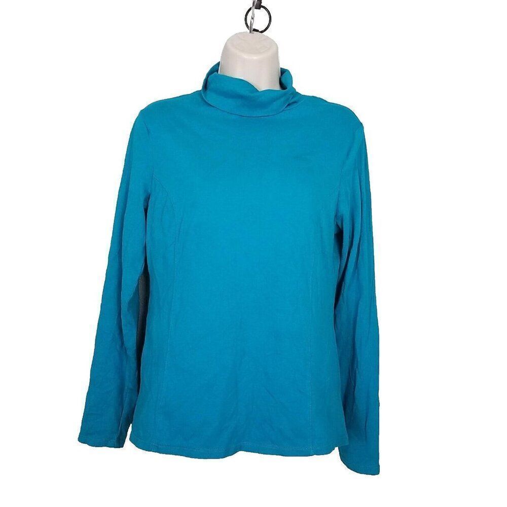 Coldwater Creek Small Turtle Neck Supima Cotton Teal Green Stretch Light Weight